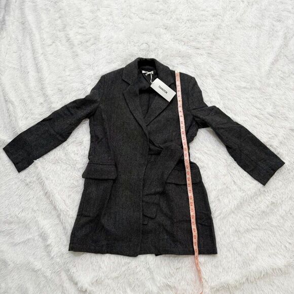 Women Thakoon Herringbone Wrap Tie Jacket Mid Length in Dark Grey Size Small - Picture 7 of 9